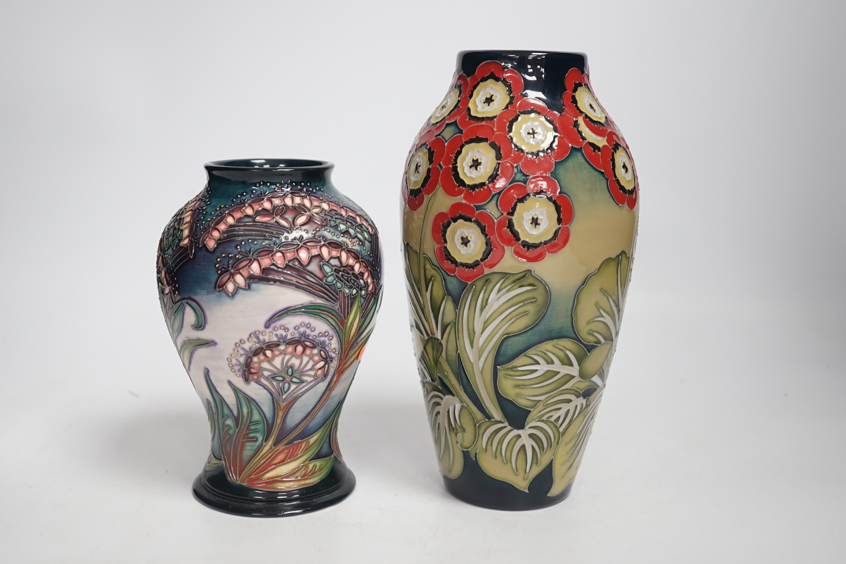 A Moorcroft ‘gypsy’ vase designed by Rachel Bishop and a Collector's Club floral vase, limited edition 2/3, largest 21cm high